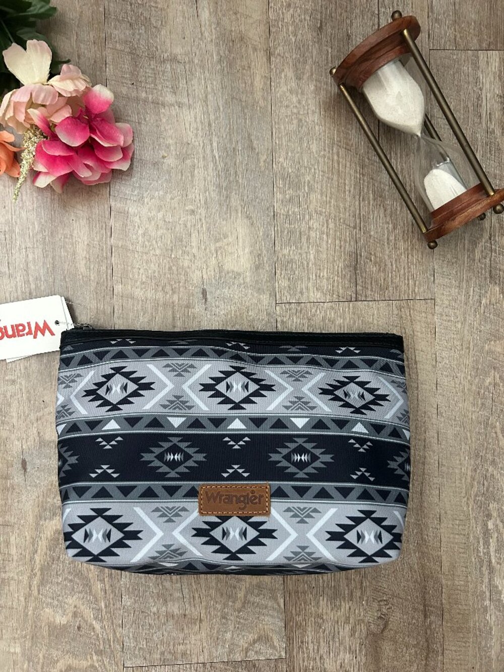 Wrangler Black Boho Western Aztec Cosmetic Bag Zipper Travel Makeup Case